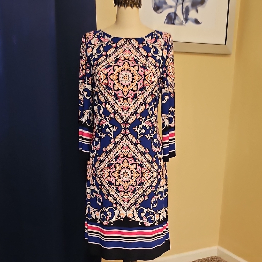 Jessica Howard Navy and Pink Long Sleeve Dress